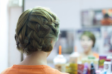 woman long braid hair creative styling bride hairstyle