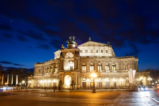 Night view to Dresden State Opera. Semper opera.