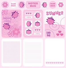 Cards and notes ladybug vector set