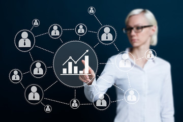 Woman with chart sign web diagram business icon