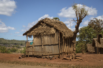 Fototapeta na wymiar Typical malagasy wooden hut home