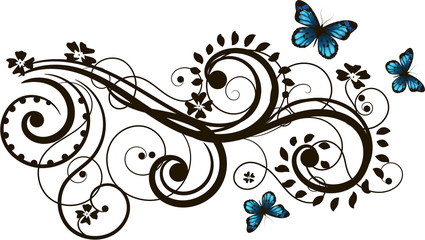 Naklejki  Kwiatowy ornament z motylami morpho