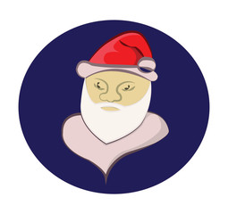 Santa Claus colorful round icon. Old man with White Beard in Red Santa Cap. Digital background vector illustration.