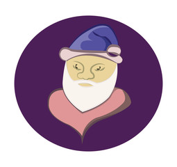 Santa Claus colorful round icon. Old man with White Beard in Blue Cap. Digital background vector illustration.