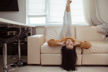 Young beautiful woman at home