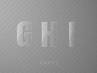 letters made of glass, transparent classic font