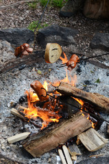 sausage on the camping fire