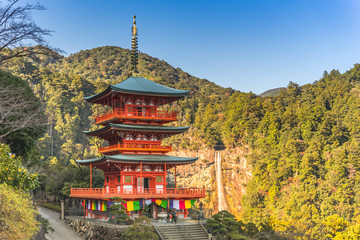 Obraz premium Seigantoji pagoda and Nachi falls in Wakayama, Japan