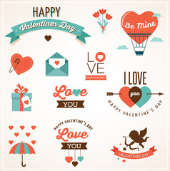 Valentine's day icons, lettering and elements