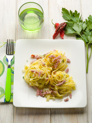 tagliatelle with bacon and hot chili pepper