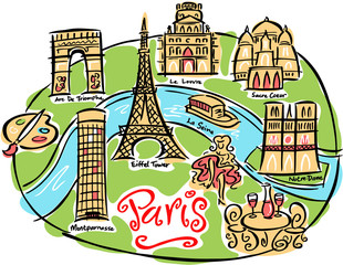 Illustrated Map of Paris in color