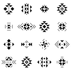 Set of vector elements in aztec style. Collection of traditional icons and shapes. Elements for textile and patterns.