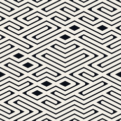 Vector Seamless Black and White Rounded Line Maze Irregular Pattern