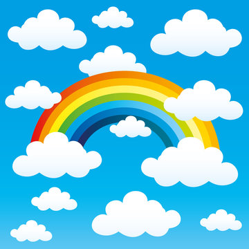 Rainbow and clouds in the blue sky.