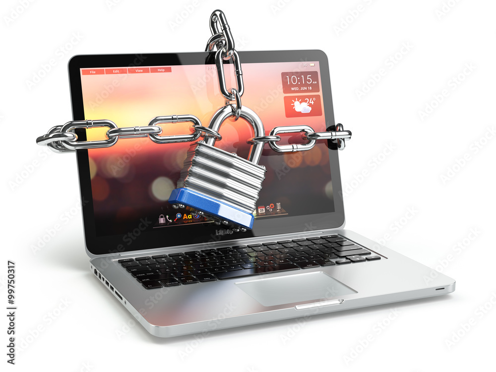 Aufkleber computer security or safety concept. laptop keyboard with lock a