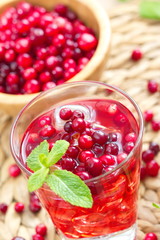 Cocktail with cranberries, vodka and ice