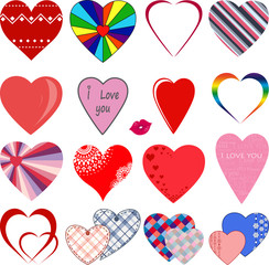 Большой набор ярких красивые сердечек. Любовь. День святого Валентина.