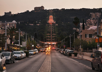 Fototapeta na wymiar Terraces of the Shrine of Bab in Haifa. Israel