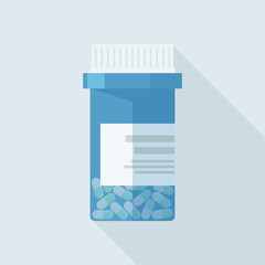 Pill bottle vector flat illustration