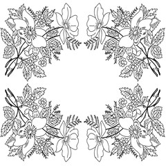 Fototapeta premium contour drawing flowers frame monochrome