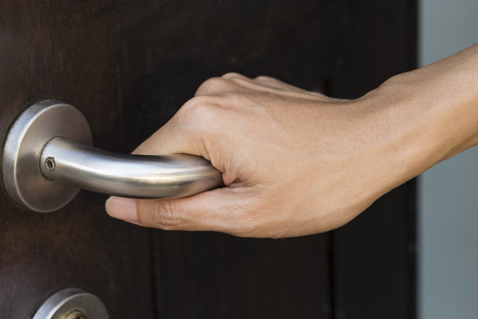 Hand Hold Handle Of Wood Door