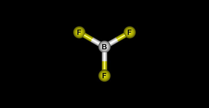 Boron trifluoride molecular structure isolated on black