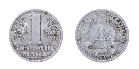 1956 West German 1 DEUTSCHE MARK. Germany. Both sides isolated on white background.