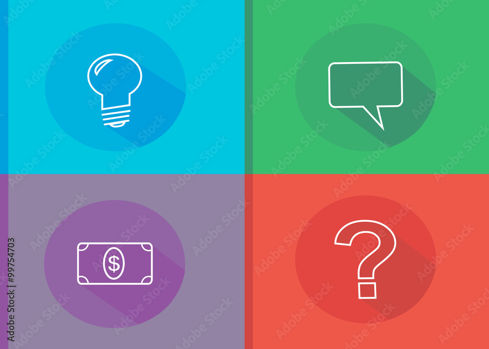 Fototapete Modern flat design business icons vector collection with long shadow effect 