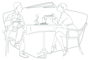 Stock illustration. Boy and girl at cafe table.
