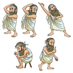 Funny stock illustration. A wise man in different poses