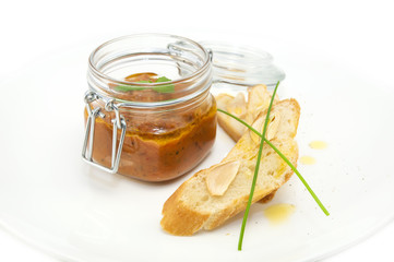 squash eggs and bread with garlic on a white background