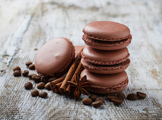 French  macaroons with coffee beans