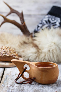 Tea in traditional finnish cup kuksa