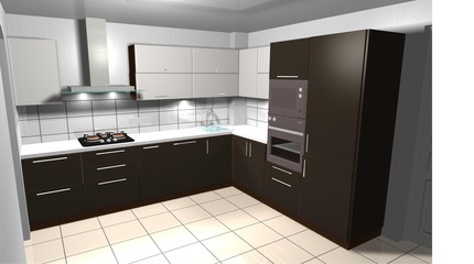 Fototapeta na wymiar 3D rendering illustration of modern style kitchen