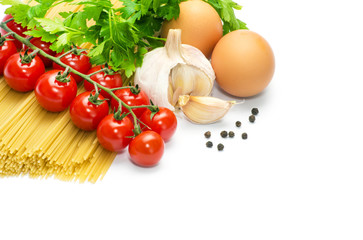 pasta with tomatoes on a white background