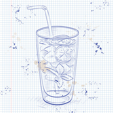 Mojito fresh cocktail on a notebook page