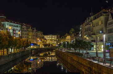 Fototapeta na wymiar embankment of Tepla river, Karlovy Vary, Czech republic