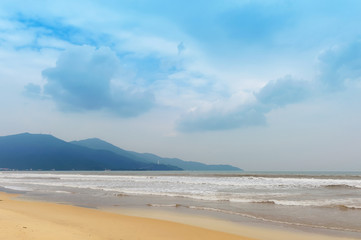 Fototapeta na wymiar Wild beach Danang Vietnam in cloudy day