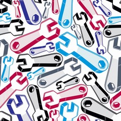 Seamless vector background with detailed 3d wrenches. Work tools
