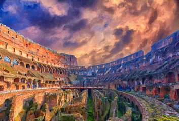 Fototapeta na wymiar Rome Colosseum Interior Digital Painting