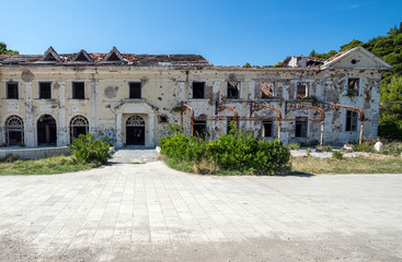 Fototapeta premium Abandoned hotel in former Tourist Complex of Kupari village, Croatia