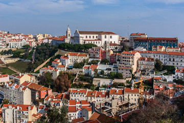 Naklejka na ściany i meble Lisbon Skyline with red roofs from Sao Jorge Castle. Portugal.