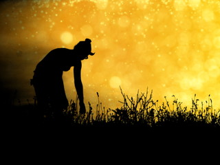 Girl in nature,  silhouette background