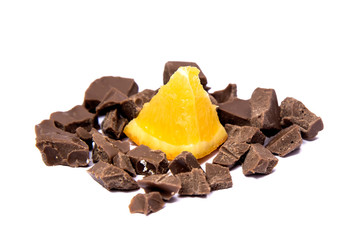 Orange and chocolate isolated on white