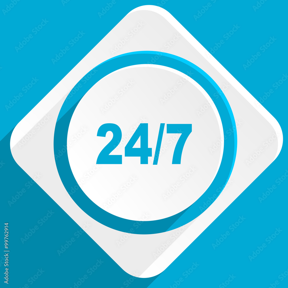 Poster 24/7 blue flat design modern icon for web and mobile app