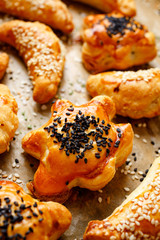Delicious appetizer of puff pastry stuffed with mushrooms