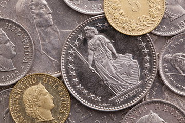Different coins of Swiss money