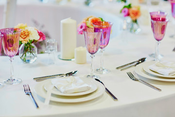 Table set for an event party or wedding reception