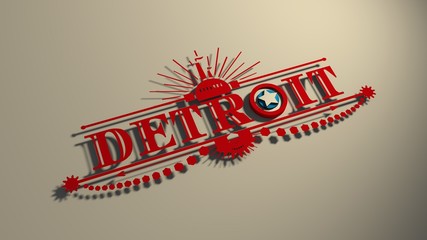 Detroit city name with flag colors styled letter O