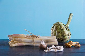 Asparagus, artichoke, mushrooms